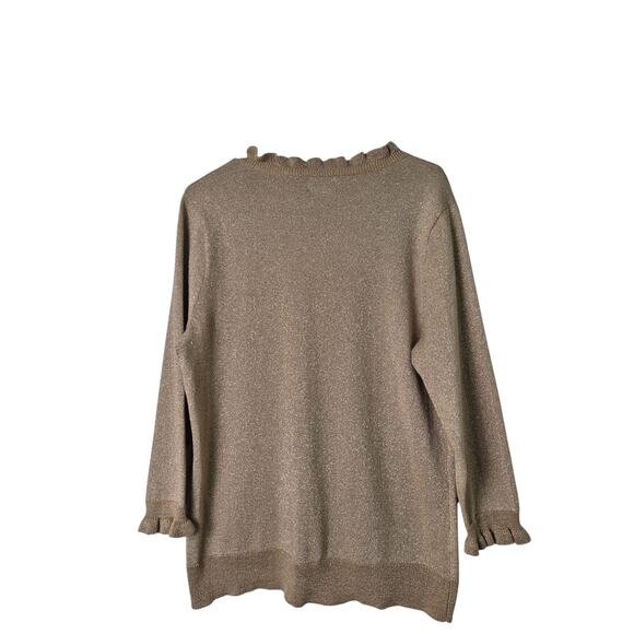 Chaps Sweater Womens Sz XL Gold Holiday Christmas Cocktail Ruffle V Neck Cuff - Picture 3 of 8